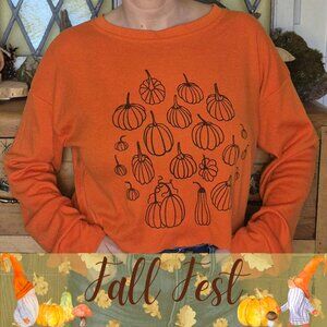 🍂 20% OFF - Orange Pumpkin Graphic Long Sleeve T-Shirt Crop Top